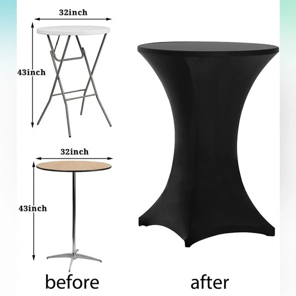 Tina's 4 Pack 32x43 Inch Highboy Spandex Cocktail Table Cover Black - Picture 3 of 8